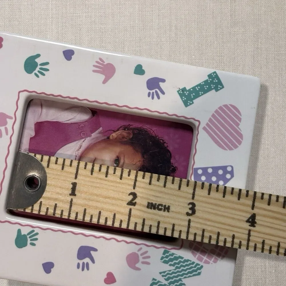 Vintage 1990s I Love Mom Ceramic Picture Frame Magnet 2x3 Photo Holder